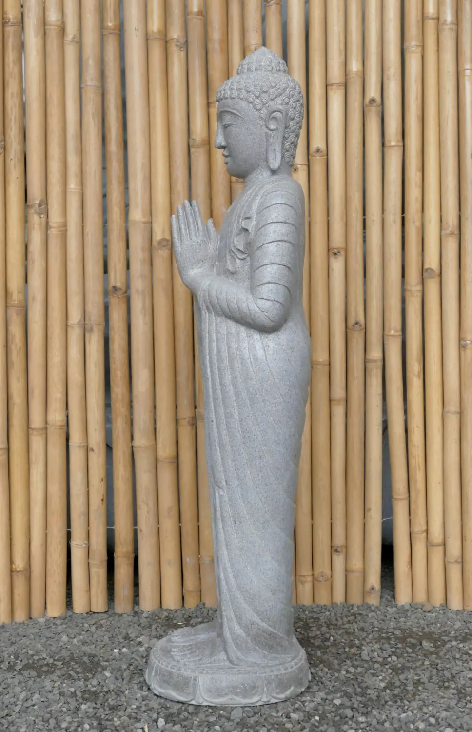  Product image 5 of the product “Standing Buddha made of Riverstone, position Namaskara , H. 122cm. ”